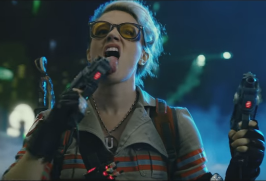 Dr. Holtzmann licks one of her new toys.