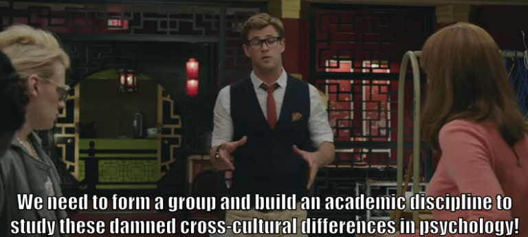 Kevin informs the Ghostbusters that "We need to form a group and build an academic discipline to study these damned cross-cultural differences in psychology!"